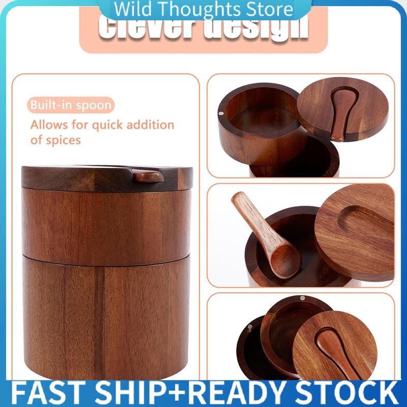 Herb Keeper Container - Wooden Salt Shaker, 2-Tier Spice Container,